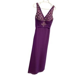 Women Fairy Maxi Dress S XS Aubergine Purple Beaded Embellished Prom HOCO Formal
